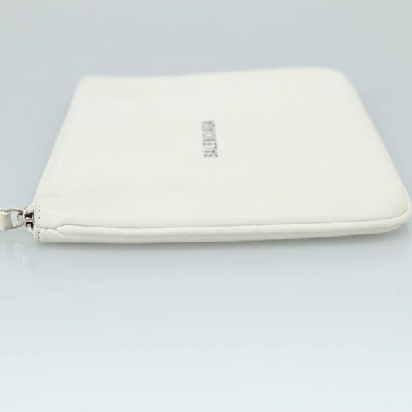 BALENCIAGA Pouch Leather White Silver 551992 Auth bs21014